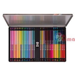 Комплект двувърхи цветни моливи Daco Creionat 60 цвята, острилка, в метална кутия