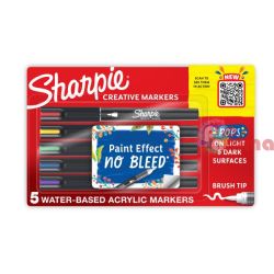 Акрилни маркери Sharpie комплект, 5 цвята, връх тип четка