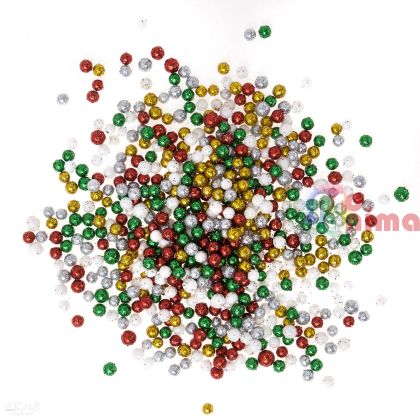 Топченца от стиропор 3-5 mm, 8 g, цветни с глитер, Коледа