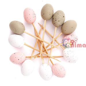 Мини яйца на пръчка DP Craft, 12 бр., розови и натурални