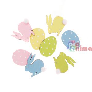 Цветни декоративни дървени фигурки DP Craft Яйца и зайци, 8 бр. 4 cm