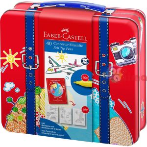 Флумастери Faber-Castell Connector, 40 цвята, в метална кутия куфар