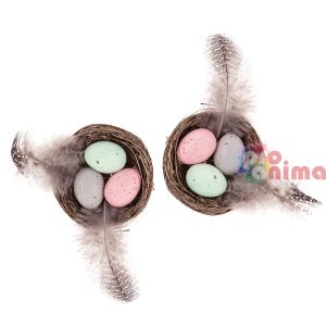 Декоративни гнезда с яйца и пера, 5.5 cm, 2 бр, DP Craft