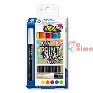 Акрилни маркери комплект Staedtler Lumocolor paint marker, 6 цвята, 2.4 mm
