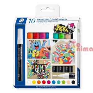 Акрилни маркери комплект Staedtler Lumocolor paint marker, 10 цвята, 2.4 mm