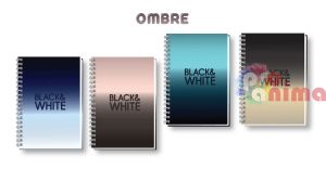 Тетрадка Black and White, малък формат A5, 200 листа, редове, твърди корици, спирала Ombre