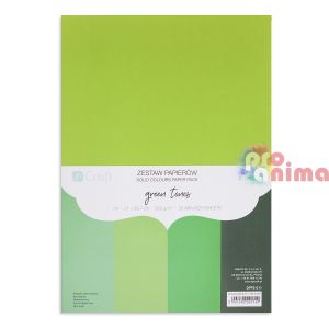 Цветен картон А4, 220 g, 20 листа, Зелени тонове