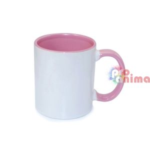 Бяла керамична чаша за печат или декорация 330 ml Розова дръжка и вътрешност
