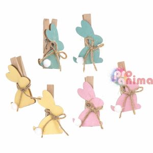 Дървени щипки-зайчета DP Craft, 6 бр., пастелни цветове