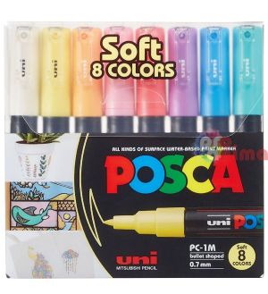 Комплект акрилни маркери POSCA PC- 1M, объл връх, 8 8 бр., пастелни цветове