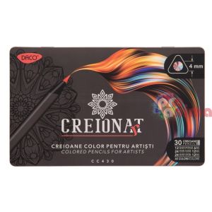 Комплект цветни моливи Deco Creionat, двувърхи, 60 цвята+ острилка, в метална кутия