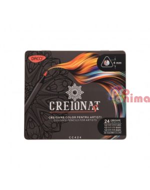 Комплект цветни моливи в метална кутия, Daco Creinat, 36 цвята (пастел, неон, класически)