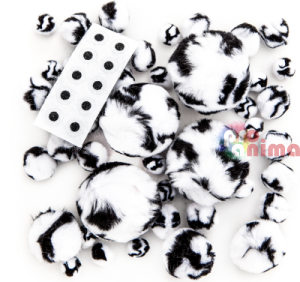 Помпони 45 бр. черно-бели животински шарки
