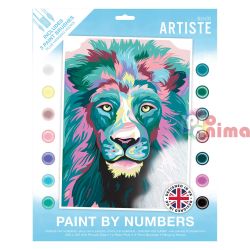 Комплект рисуване по номера Лъв: платно 30 cm x 40 cm, 14 цвята, 3 бр. четки 