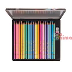 Комплект цветни моливи Daco Creionat 24 пастелни цвята, острилка, в метална кутия