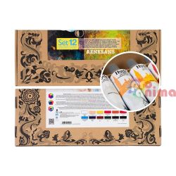 Комплект маслени водоразтворими бои Renesans Hidr-Oil, 12 цвята x 60 ml