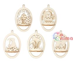 Дървени фигурки Великденска декорация, 90 mm, 5 бр.