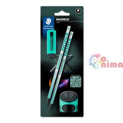 Комплект Staedtler Norix 181 Моливи 2 бр. HB + гума + острилка Зелен