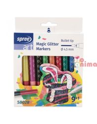 Маркери глитерни Spree Art 9+1 цвята 4.5 mm Магически