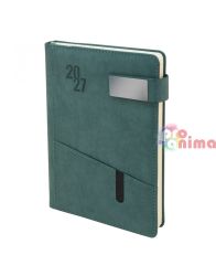 Бележник с дати 2027 с плочка | магнит и джоб за GSM 14.5 × 21 cm Тъмнозелен