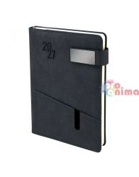 Бележник с дати 2027 с плочка | магнит и джоб за GSM 14.5 × 21 cm Черен