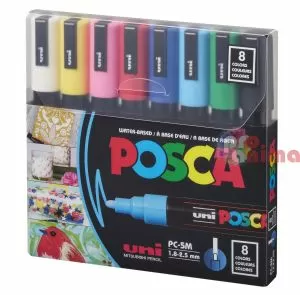 Комплeкт акрилни маркери POSCA PC-5M Объл връх 8 бр. Основни цветове