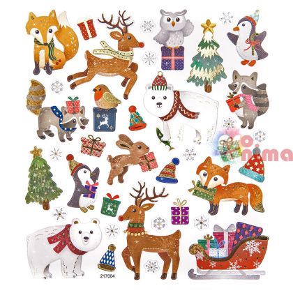 Коледни стикери с глитер DP Craft Зимни животни