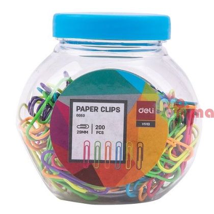Цветни кламери в бурканче- 29 mm, 200 броя