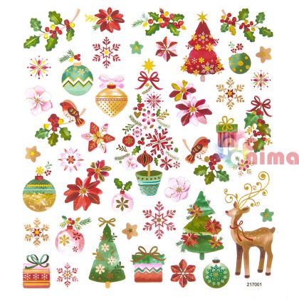 Коледни стикери с блестящ ефект  43 бр., Цветна Коледа
