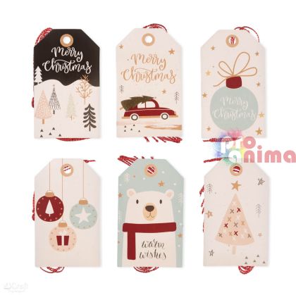 Коледни етикети за подаръци, 24 бр., Коледа в пастелни цветове