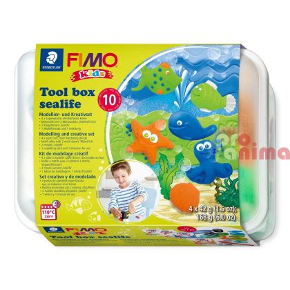 Креативен комплект от полимерна глина Fimo Kids Tool Box "Sealife", 4 бр. x 42 g