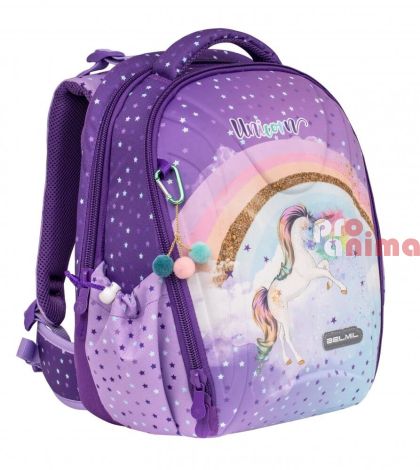 Ергономична ученическа раница BElmil Rainbow Unicorn, три отделения