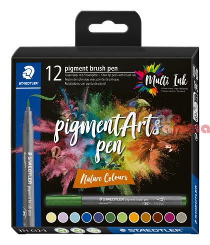 Комплект перманентни маркери-четка Staedtler Pigment Arts 12 земни цвята