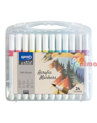 Комплект акрилни маркери Spree Art Soft Brush, 24 цвята