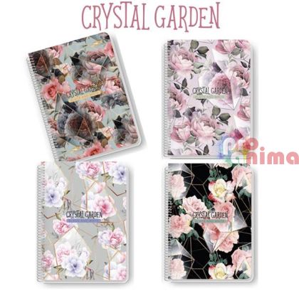 Тетрадка Black and White, широки редове, спирала, 80 листа, малък формат, Cristal Garden