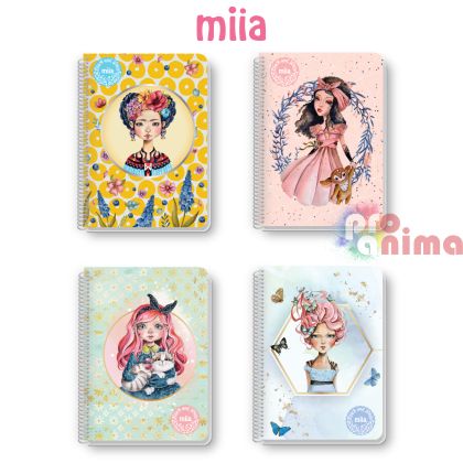 Тетрадка Black and white Miia, A5, 90 листа, широки редове, спирала