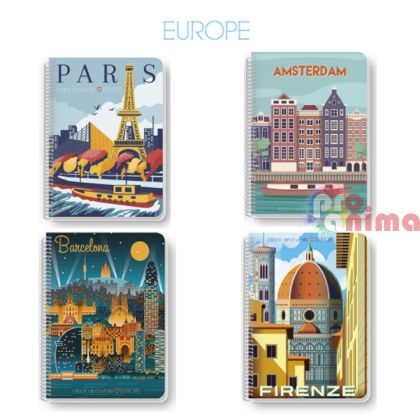 Тетрадка Black and White B5, 80 листа, редове, спирала, Europe