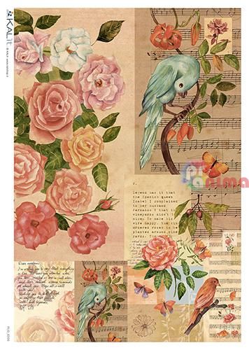 Декупажна хартия оризова KALit A4 Птици 69