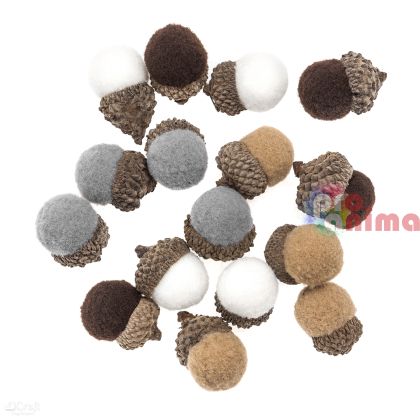 Плюшени жълъди за декорация 16 бр., различни цветове