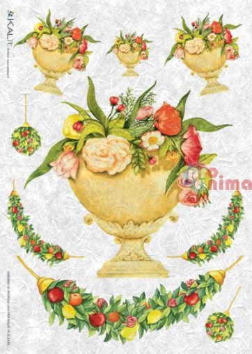 Декупажна хартия оризова KALit A4 Вази с цветя