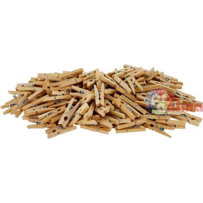 Мини дървени щипки за декорация, 25 mm, 100 бр., натурални