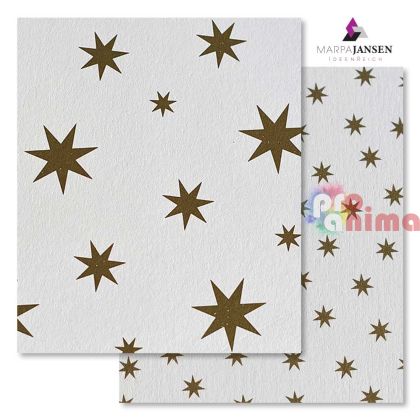 Картон варио Marpa Jansen, 50 x 70 cm, 300 g/m2, бял със златни звезди
