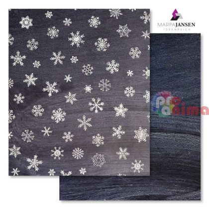 Картон варио Marpa Jansen, 50 x 70 cm, 300 g/m2, снежинки на черен фон
