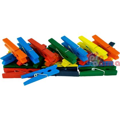 Дървени щипки за декорация, 4.5 cm, 50 бр., цветни