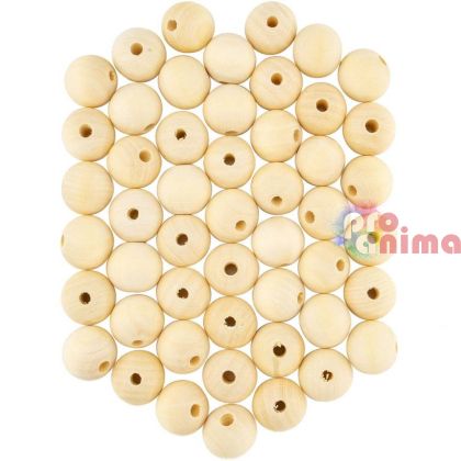 Дървени мъниста- кръгли, натурални, 20 mm, 50 бр.