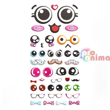 Пуфи стикери DP Craft, забавни лица, 44 бр.