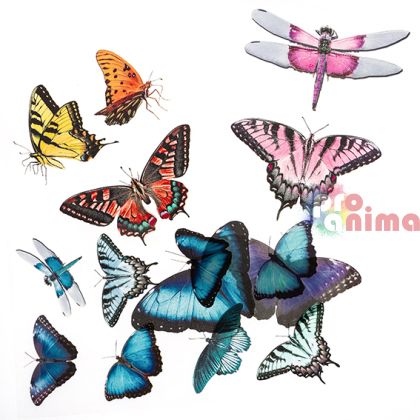 Прозрачни стикери от PVC, матирани, 15 бр., пеперуди