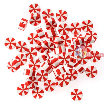 Мъниста от полимерна глина коледни сладки/бонбони, 1 cm, 48 бр.