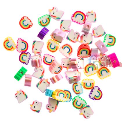 Мъниста от полимерна глина DP Craft, еднорози и дъги, 1 cm, 48 бр.