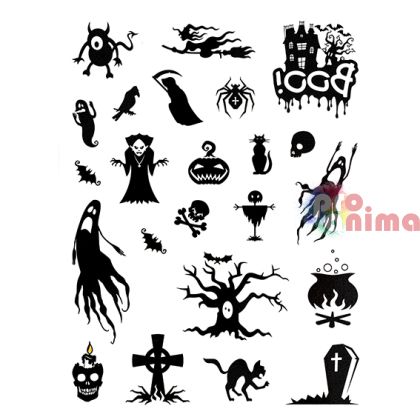 Измиващи се стикери-татуировки DP Craft, Halloween, черни, 23 бр.